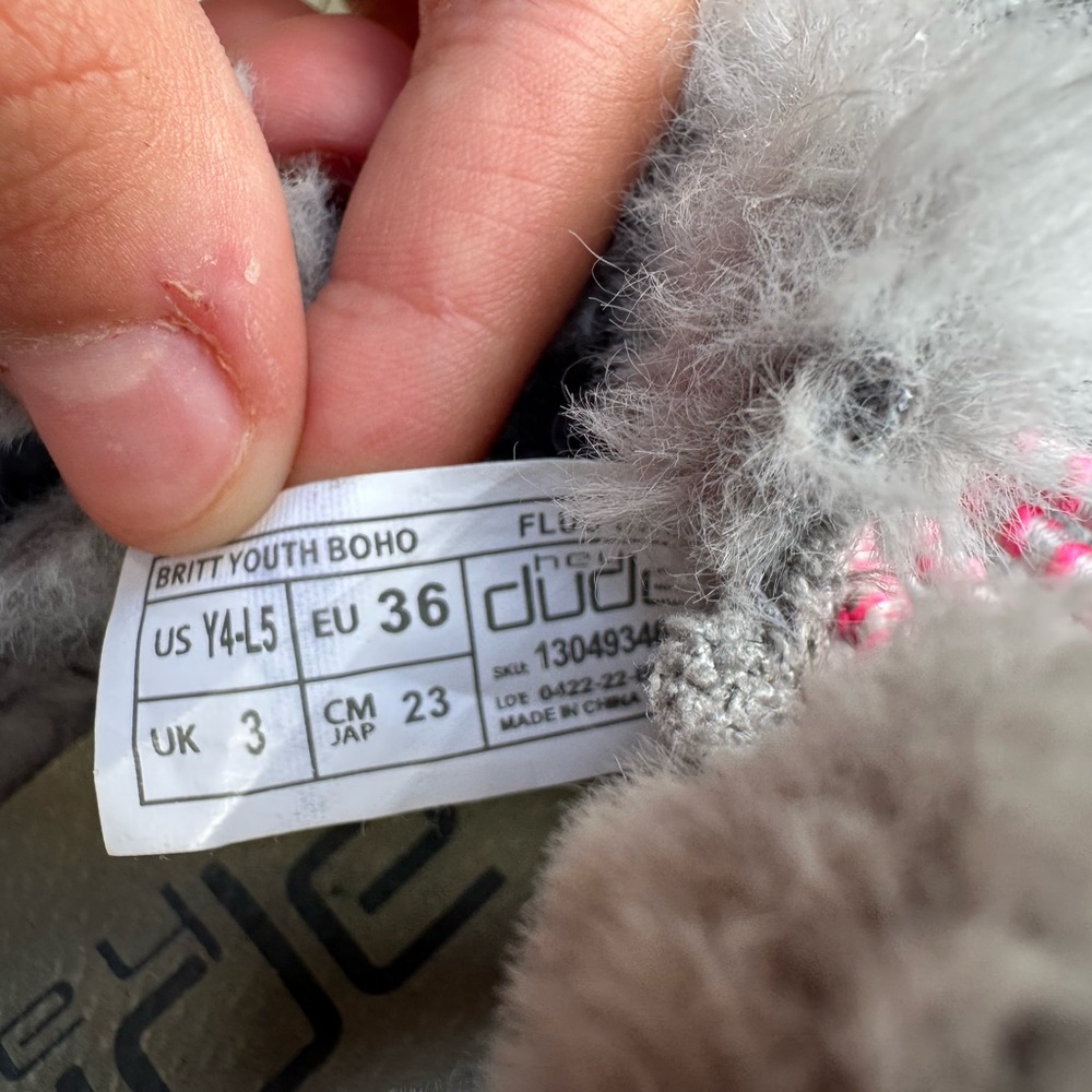 Hey Dude Youth Boho Gray and Pink Fur-Lined Shoes